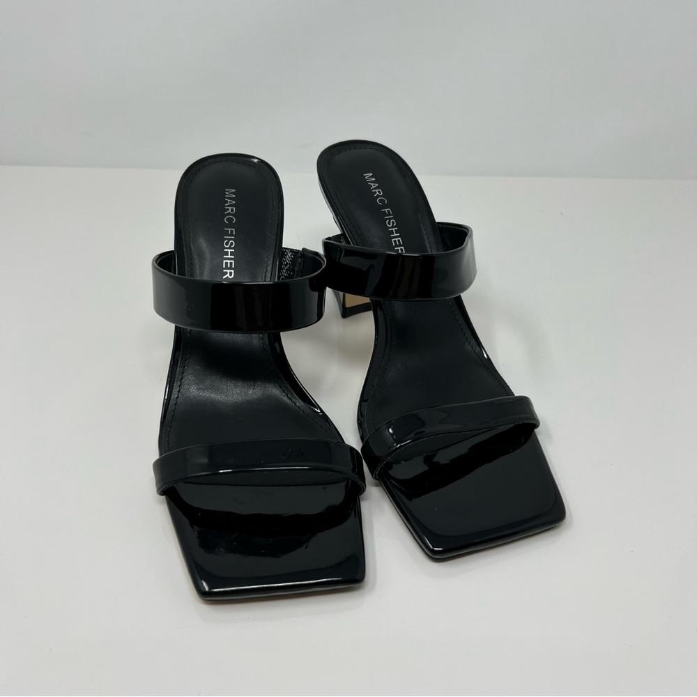 Marc Fisher Zasha Sandal Women's Size 6.5 M Black Patent Leather Square Toe